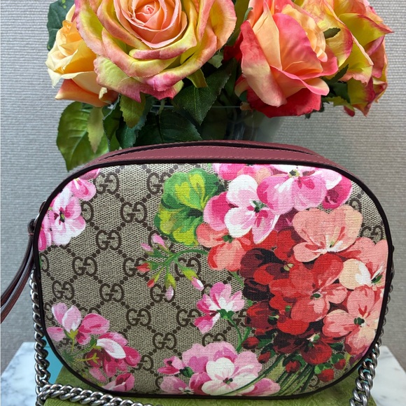 NWOT Authentic Gucci Pink Blooms GG Canvas Supreme Camera Floral Crossbody Bag - Picture 5 of 13